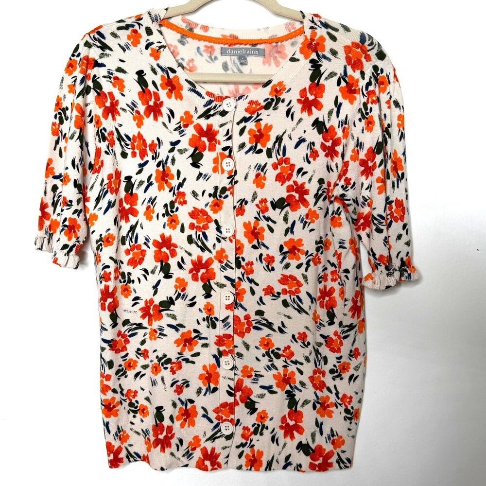 Daniel Rainn Floral Short Sleeve Cardigan Top Size S